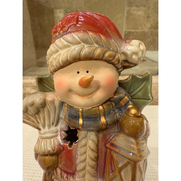 Ceramic Snowman Tealight Holder With Lantern & Santa Hat For Christmas Decor - Picture 2 of 9